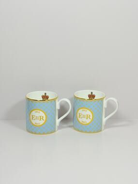Pair Of Halcyon Days Queen Elizabeth 11 Diamond Jubilee Mugs